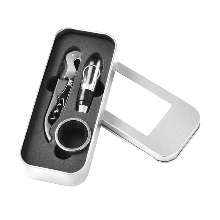 3 -stks wijnaccessoires met venster tinnen doos wijnset