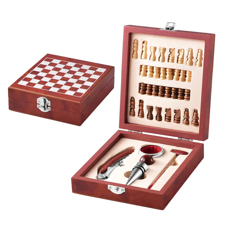 Schaken houten wijnset